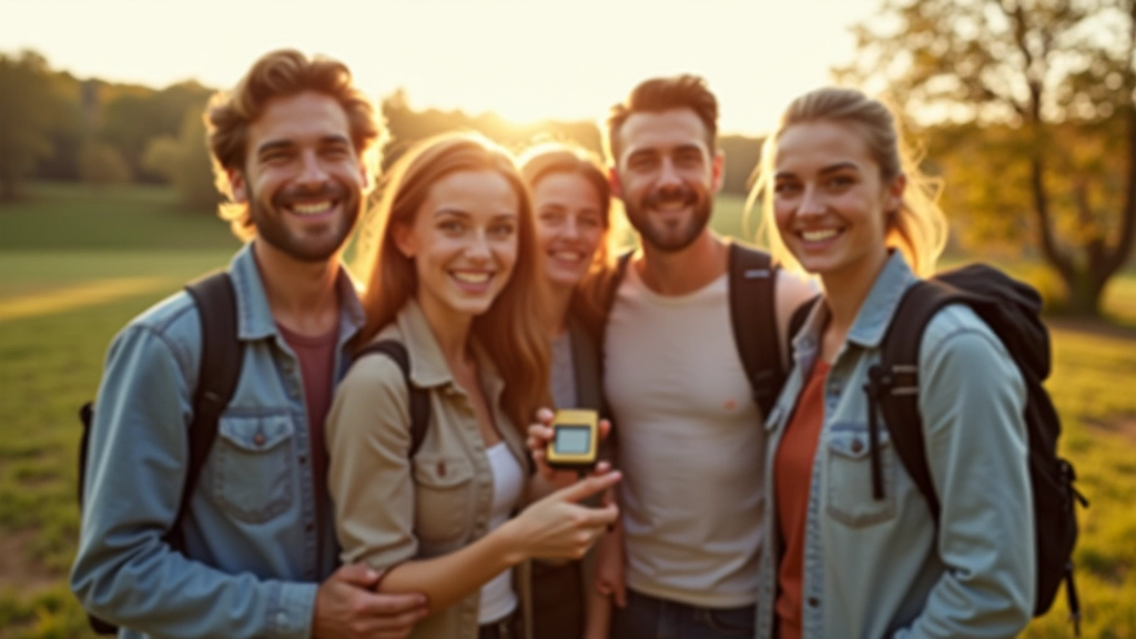 Community of geocachers celebrating their treasure hunt success together