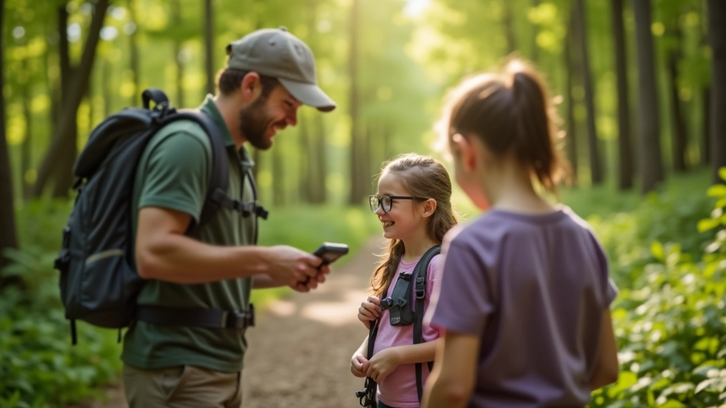 Team member helping plan geocaching adventure