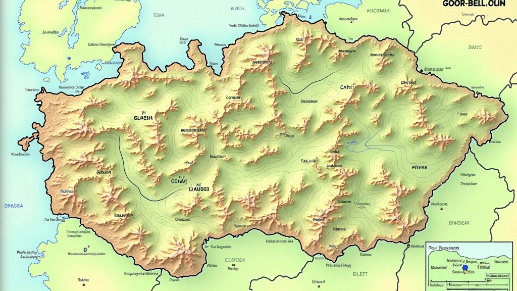 Topographic map of Czech Republic with marked geocaching trail routes and regional boundaries highlighted